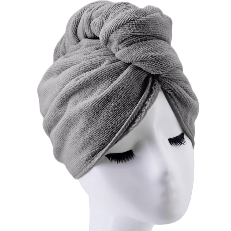POLYTE Microfiber Hair Turban Wrap Drying Towel (12x28 Large, 2 Dark Gray) - Image 2